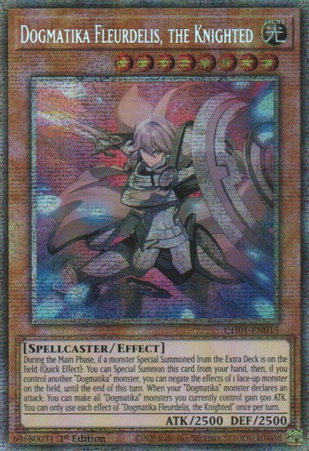 Dogmatika Fleurdelis, the Knighted (Starlight Rare) trading card from THE CHRONICLES DECK: The Fallen & The Virtuous (All-Foil Edition) Dogmatika Fleurdelis, the Knighted (Starlight Rare) - THE CHRONICLES DECK: The Fallen & The Virtuous (All-Foil Edition) YuGiOh trading card