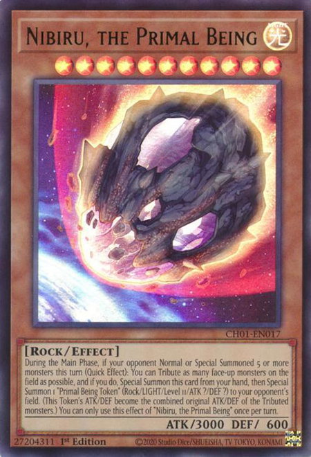 Nibiru, the Primal Being trading card from THE CHRONICLES DECK: The Fallen & The Virtuous (All-Foil Edition) Nibiru, the Primal Being - THE CHRONICLES DECK: The Fallen & The Virtuous (All-Foil Edition) YuGiOh trading card
