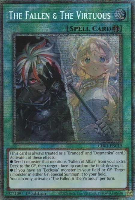 The Fallen & The Virtuous (Starlight Rare) trading card from THE CHRONICLES DECK: The Fallen & The Virtuous (All-Foil Edition) The Fallen & The Virtuous (Starlight Rare) - THE CHRONICLES DECK: The Fallen & The Virtuous (All-Foil Edition) YuGiOh trading card