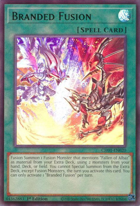 Branded Fusion trading card from THE CHRONICLES DECK: The Fallen & The Virtuous (All-Foil Edition) Branded Fusion - THE CHRONICLES DECK: The Fallen & The Virtuous (All-Foil Edition) YuGiOh trading card