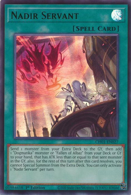 Nadir Servant trading card from THE CHRONICLES DECK: The Fallen & The Virtuous (All-Foil Edition) Nadir Servant - THE CHRONICLES DECK: The Fallen & The Virtuous (All-Foil Edition) YuGiOh trading card