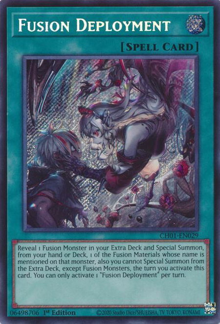 Fusion Deployment (Secret Rare) trading card from THE CHRONICLES DECK: The Fallen & The Virtuous (All-Foil Edition) Fusion Deployment (Secret Rare) - THE CHRONICLES DECK: The Fallen & The Virtuous (All-Foil Edition) YuGiOh trading card