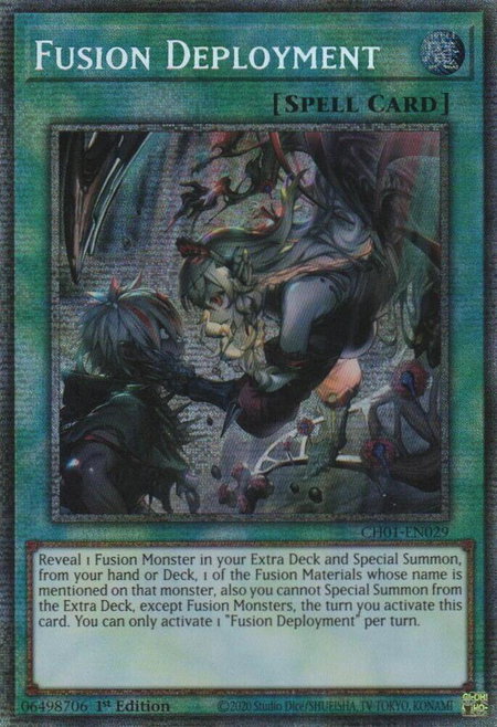 Fusion Deployment (Starlight Rare) trading card from THE CHRONICLES DECK: The Fallen & The Virtuous (All-Foil Edition) Fusion Deployment (Starlight Rare) - THE CHRONICLES DECK: The Fallen & The Virtuous (All-Foil Edition) YuGiOh trading card