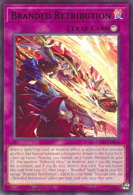Branded Retribution trading card from THE CHRONICLES DECK: The Fallen & The Virtuous (All-Foil Edition) Branded Retribution - THE CHRONICLES DECK: The Fallen & The Virtuous (All-Foil Edition) YuGiOh trading card