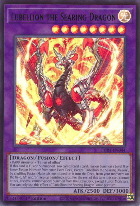 Lubellion the Searing Dragon trading card from THE CHRONICLES DECK: The Fallen & The Virtuous (All-Foil Edition) Lubellion the Searing Dragon - THE CHRONICLES DECK: The Fallen & The Virtuous (All-Foil Edition) YuGiOh trading card