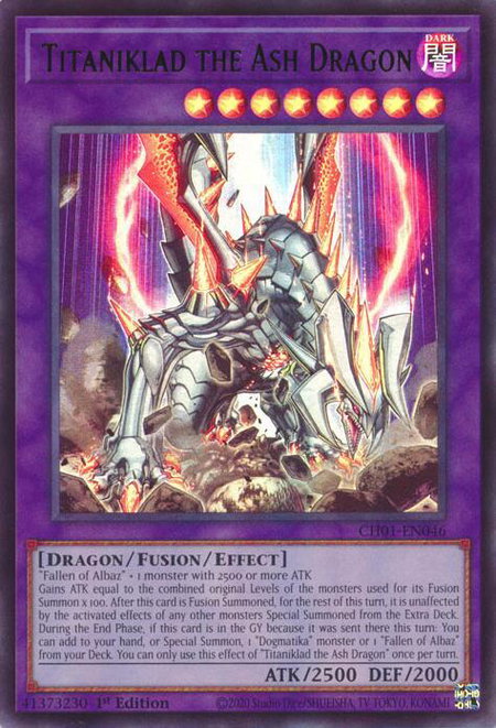 Titaniklad the Ash Dragon trading card from THE CHRONICLES DECK: The Fallen & The Virtuous (All-Foil Edition) Titaniklad the Ash Dragon - THE CHRONICLES DECK: The Fallen & The Virtuous (All-Foil Edition) YuGiOh trading card