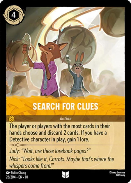 Search For Clues trading card from Whispers in the Well Search For Clues - Whispers in the Well Disney Lorcana trading card