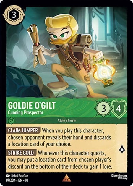 Goldie O'Gilt - Cunning Prospector trading card from Whispers in the Well Goldie O'Gilt - Cunning Prospector - Whispers in the Well Disney Lorcana trading card