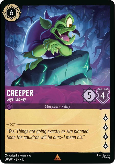 Creeper - Loyal Lackey trading card from Whispers in the Well Creeper - Loyal Lackey - Whispers in the Well Disney Lorcana trading card