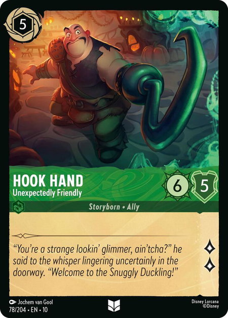 Hook Hand - Unexpectedly Friendly trading card from Whispers in the Well Hook Hand - Unexpectedly Friendly - Whispers in the Well Disney Lorcana trading card