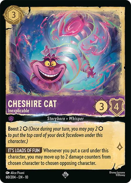 Cheshire Cat - Inexplicable trading card from Whispers in the Well Cheshire Cat - Inexplicable - Whispers in the Well Disney Lorcana trading card