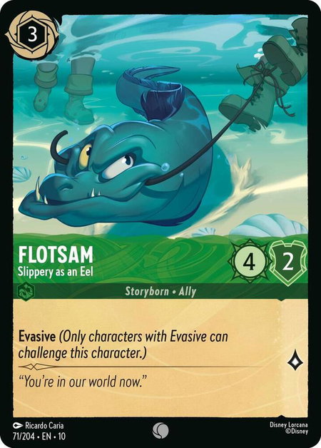 Flotsam - Slippery as an Eel trading card from Whispers in the Well Flotsam - Slippery as an Eel - Whispers in the Well Disney Lorcana trading card