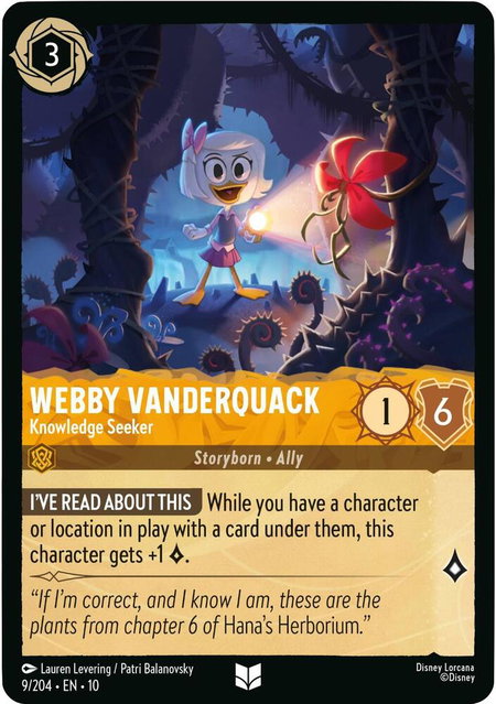 Webby Vanderquack - Knowledge Seeker trading card from Whispers in the Well Webby Vanderquack - Knowledge Seeker - Whispers in the Well Disney Lorcana trading card