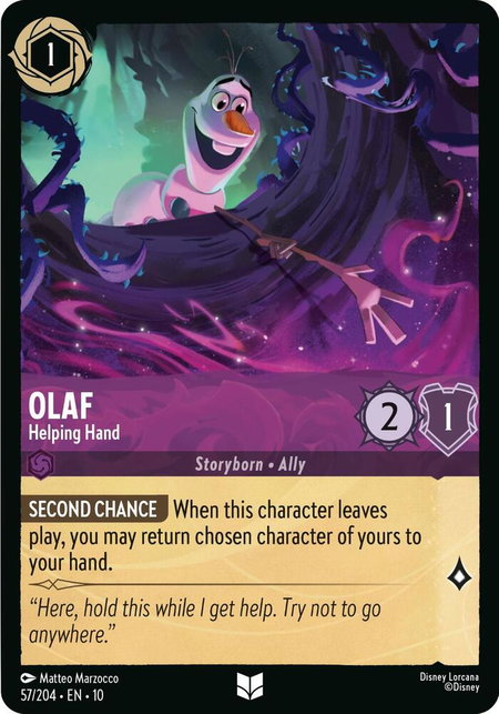 Olaf - Helping Hand trading card from Whispers in the Well Olaf - Helping Hand - Whispers in the Well Disney Lorcana trading card