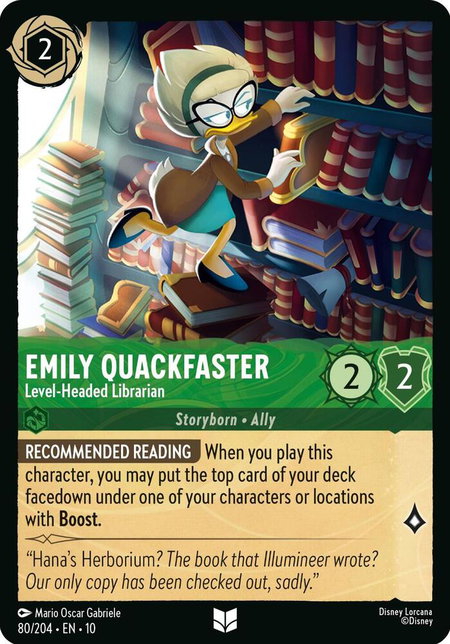 Emily Quackfaster - Level-Headed Librarian - Whispers in the Well Disney Lorcana trading card