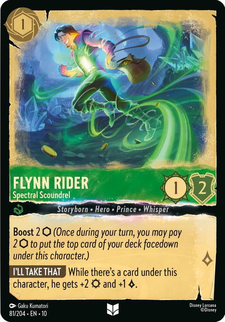 Flynn Rider - Spectral Scoundrel trading card from Whispers in the Well Flynn Rider - Spectral Scoundrel - Whispers in the Well Disney Lorcana trading card