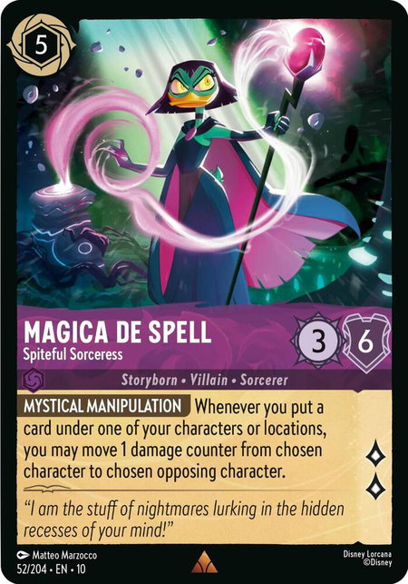 Magica De Spell - Spiteful Sorceress trading card from Whispers in the Well Magica De Spell - Spiteful Sorceress - Whispers in the Well Disney Lorcana trading card