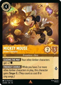 Mickey Mouse - Amber Champion - Whispers in the Well (10) #23/204 - Rare Disney Lorcana Trading Card