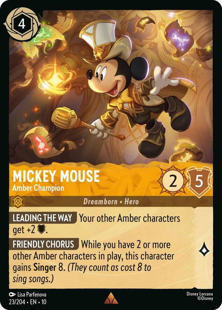 Mickey Mouse - Amber Champion trading card from Whispers in the Well Mickey Mouse - Amber Champion - Whispers in the Well Disney Lorcana trading card