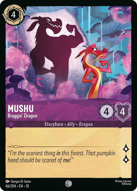 Mushu - Braggin' Dragon trading card from Whispers in the Well Mushu - Braggin' Dragon - Whispers in the Well Disney Lorcana trading card