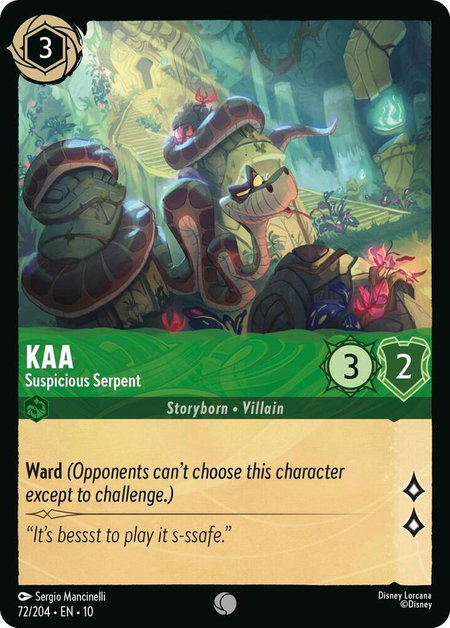 Kaa - Suspicious Serpent trading card from Whispers in the Well Kaa - Suspicious Serpent - Whispers in the Well Disney Lorcana trading card