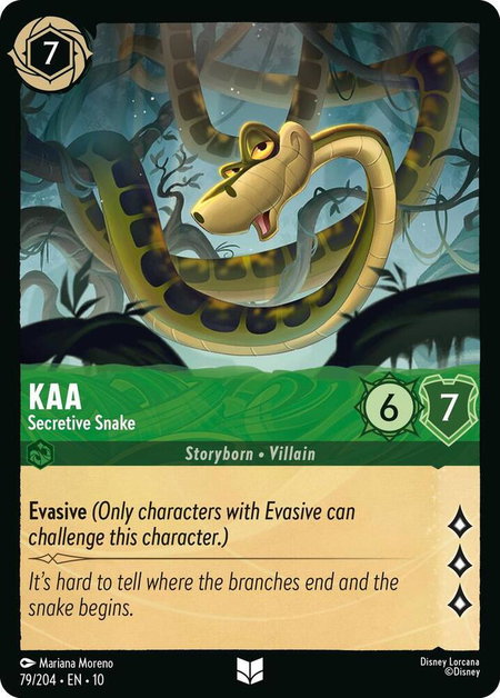 Kaa - Secretive Snake trading card from Whispers in the Well Kaa - Secretive Snake - Whispers in the Well Disney Lorcana trading card