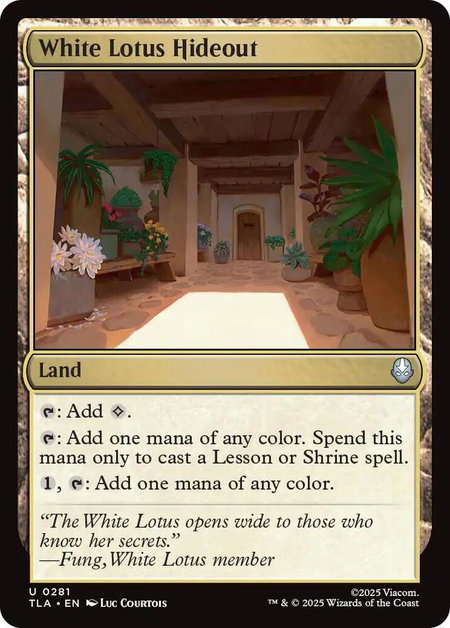 White Lotus Hideout trading card from Avatar: The Last Airbender White Lotus Hideout - Avatar: The Last Airbender Magic: The Gathering trading card