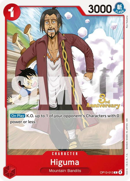 Higuma - Carrying On His Will: 3rd Anniversary Tournament Cards One Piece trading card