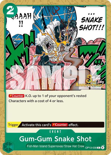 Gum-Gum Snake Shot - Carrying On His Will: 3rd Anniversary Tournament Cards One Piece trading card