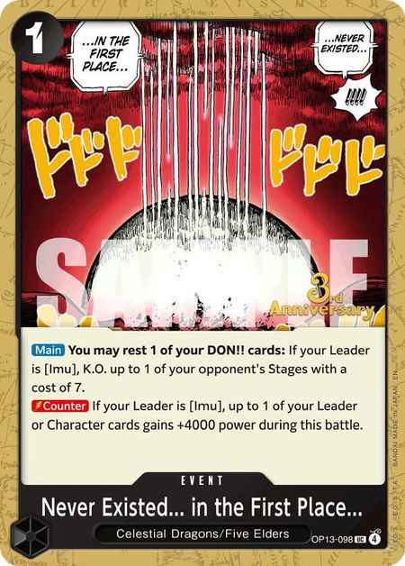 Never Existed... in the First Place... - Carrying On His Will: 3rd Anniversary Tournament Cards One Piece trading card