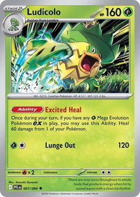 Ludicolo - 007/094 - ME02: Phantasmal Flames (PFL) #007/094 - Uncommon Pokémon Trading Card