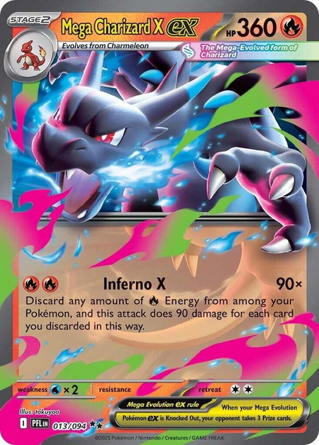 Mega Charizard X ex - 013/094 - ME02: Phantasmal Flames Pokémon trading card