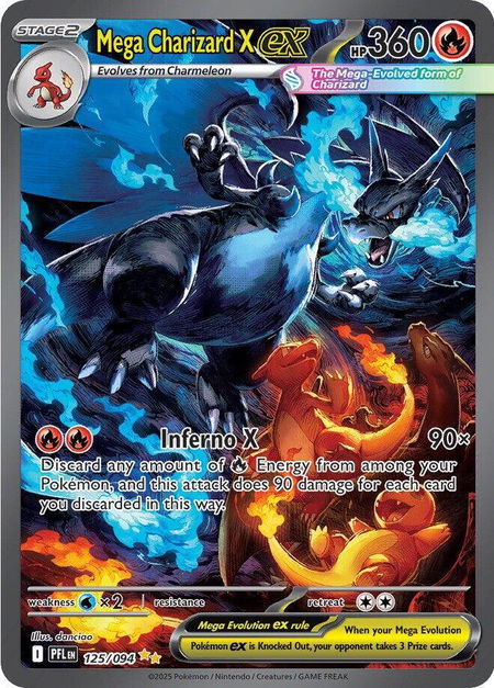 Mega Charizard X ex - 125/094 - ME02: Phantasmal Flames Pokémon trading card
