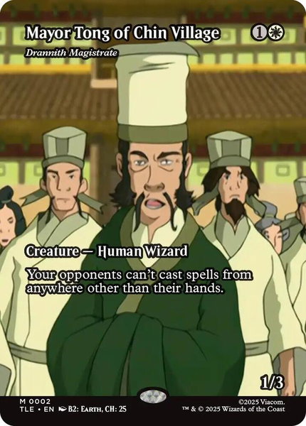 Mayor Tong of Chin Village - Drannith Magistrate (Borderless) trading card from Avatar: The Last Airbender: Eternal-Legal Mayor Tong of Chin Village - Drannith Magistrate (Borderless) - Avatar: The Last Airbender: Eternal-Legal Magic: The Gathering trading card