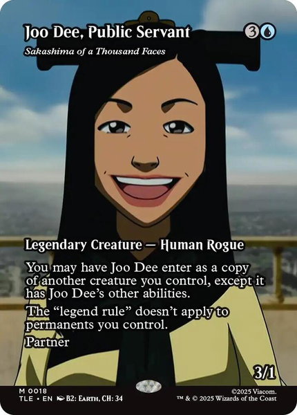 Joo Dee, Public Servant - Sakashima of a Thousand Faces (Borderless) trading card from Avatar: The Last Airbender: Eternal-Legal Joo Dee, Public Servant - Sakashima of a Thousand Faces (Borderless) - Avatar: The Last Airbender: Eternal-Legal Magic: The Gathering trading card