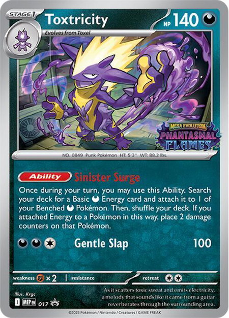 Toxtricity (Prerelease) trading card from ME: Mega Evolution Promo Toxtricity (Prerelease) - ME: Mega Evolution Promo Pokémon trading card
