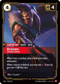 Draven - Vanquisher - Spiritforged (SFD) #020/221 - Rare Riftbound Trading Card