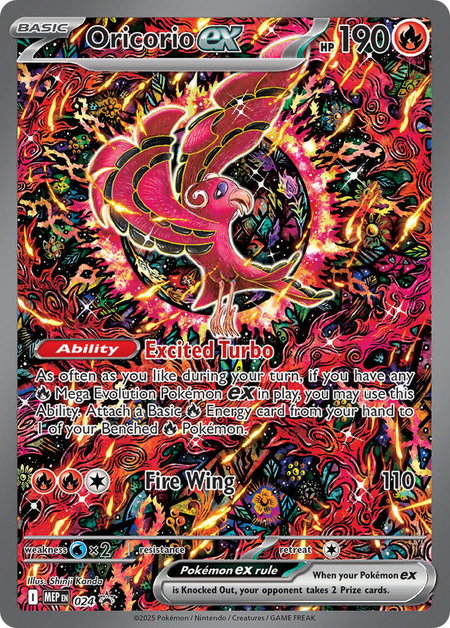 Oricorio ex - 024 trading card from ME: Mega Evolution Promo Oricorio ex - 024 - ME: Mega Evolution Promo Pokémon trading card
