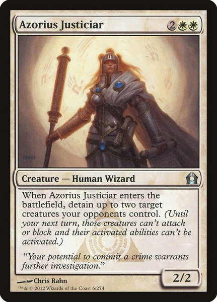 Azorius Justiciar trading card from Return to Ravnica Azorius Justiciar - Return to Ravnica Magic: The Gathering trading card