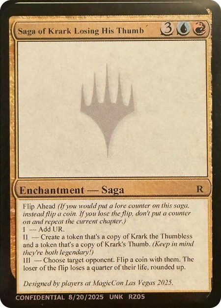 Saga of Krark Losing His Thumb - Un-Known Event Playtest Cards Magic: The Gathering trading card