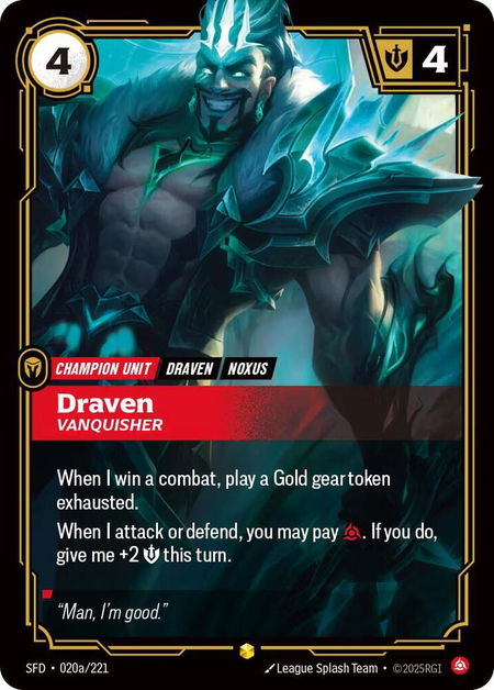 Draven - Vanquisher (Alternate Art) - Spiritforged Riftbound trading card