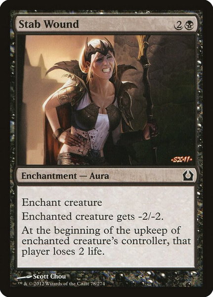 Stab Wound trading card from Return to Ravnica Stab Wound - Return to Ravnica Magic: The Gathering trading card