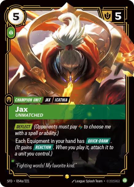Jax - Unmatched (Alternate Art) - Spiritforged Riftbound trading card
