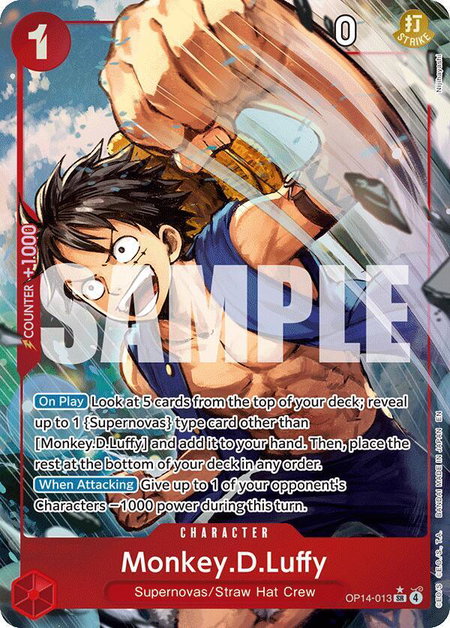 Monkey.D.Luffy - OP14-013 (Alternate Art) trading card from The Azure Sea's Seven Monkey.D.Luffy - OP14-013 (Alternate Art) - The Azure Sea's Seven One Piece trading card