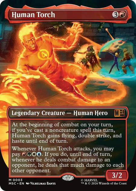 Human Torch (Borderless) - Commander: Marvel Super Heroes Magic: The Gathering trading card