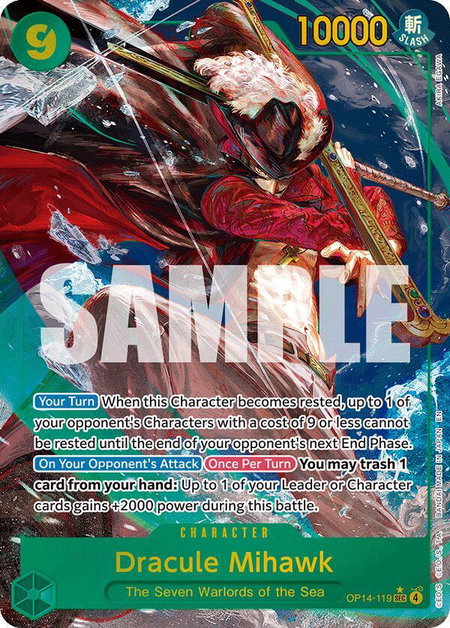 Dracule Mihawk - OP14-119 (Alternate Art) trading card from The Azure Sea's Seven Dracule Mihawk - OP14-119 (Alternate Art) - The Azure Sea's Seven One Piece trading card