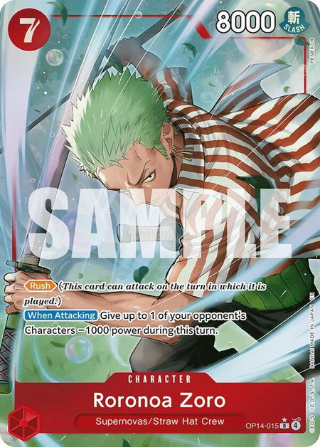 Roronoa Zoro - OP14-015 (Alternate Art) trading card from The Azure Sea's Seven Roronoa Zoro - OP14-015 (Alternate Art) - The Azure Sea's Seven One Piece trading card