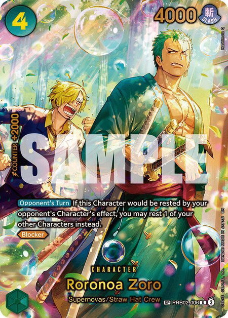 Roronoa Zoro - PRB02-006 (SP) trading card from The Azure Sea's Seven Roronoa Zoro - PRB02-006 (SP) - The Azure Sea's Seven One Piece trading card