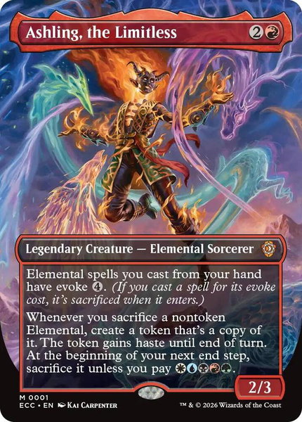 Ashling, the Limitless (Borderless) trading card from Commander: Lorwyn Eclipsed Ashling, the Limitless (Borderless) - Commander: Lorwyn Eclipsed Magic: The Gathering trading card