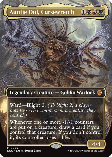 Auntie Ool, Cursewretch (Borderless) trading card from Commander: Lorwyn Eclipsed Auntie Ool, Cursewretch (Borderless) - Commander: Lorwyn Eclipsed Magic: The Gathering trading card